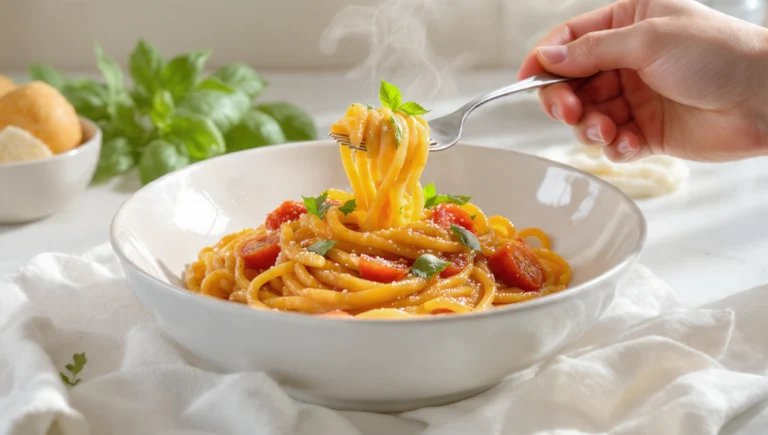 Cremige Tomaten-Pasta mit Basilikum (12 Minuten)