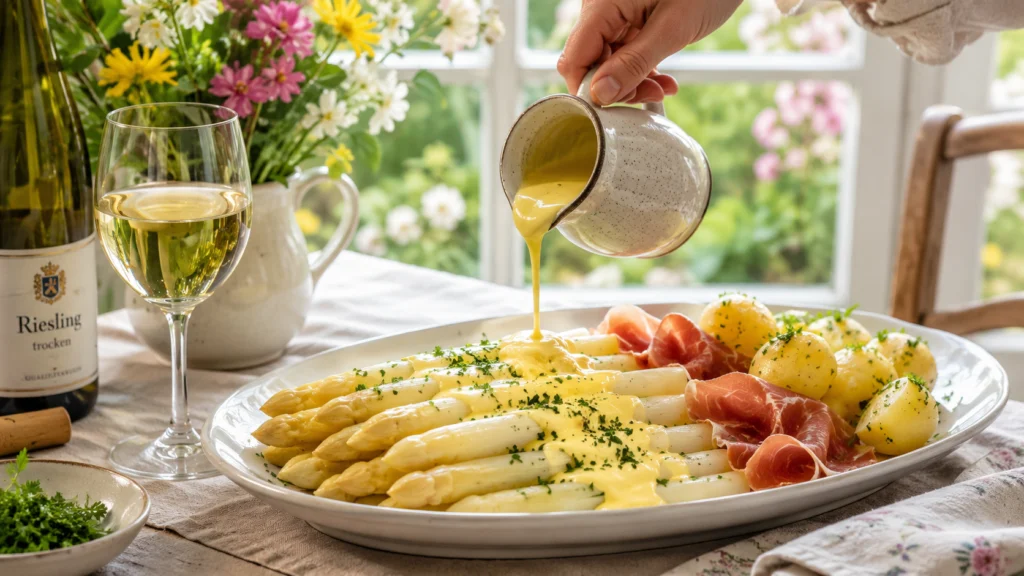 Frischer Spargel in drei Frühlingsrezepten angerichtet