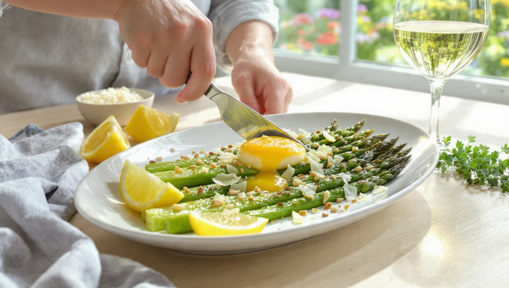 Grüner Spargel Rezept mit Knoblauch, Olivenöl und Gewürzen frisch zubereitet