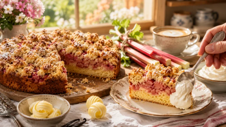 Saftiger Rhabarberkuchen mit Butterstreusel